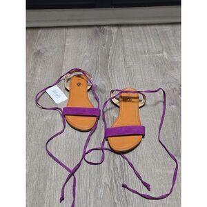 Rekayla Women's Purple Open Toe Tie Up‎ Ankle Wrap Flat Sandals Size 7
